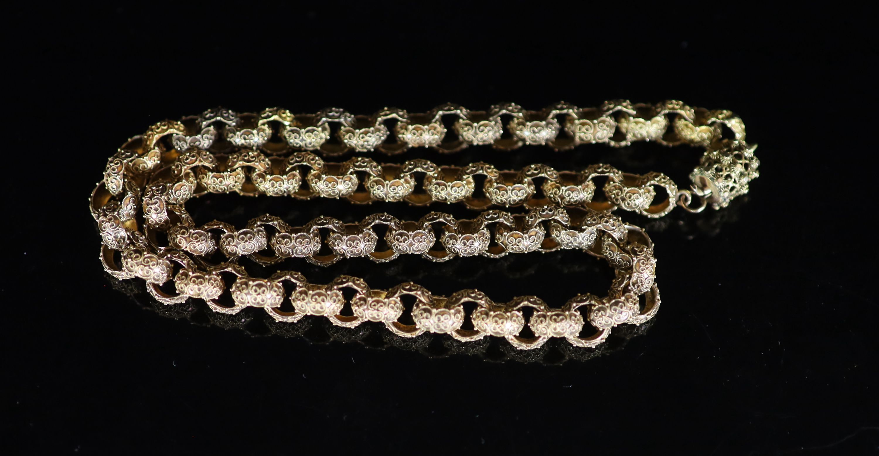 A Georgian gold cannetille work circular link choker necklace